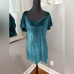 Monte The Label Emerald Velvet Square Neck Whimsigoth Mini Dress Large.